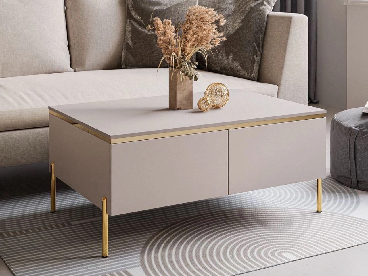 Zweitüriger Couchtisch auf goldenen Beinen Evare Kaschmir