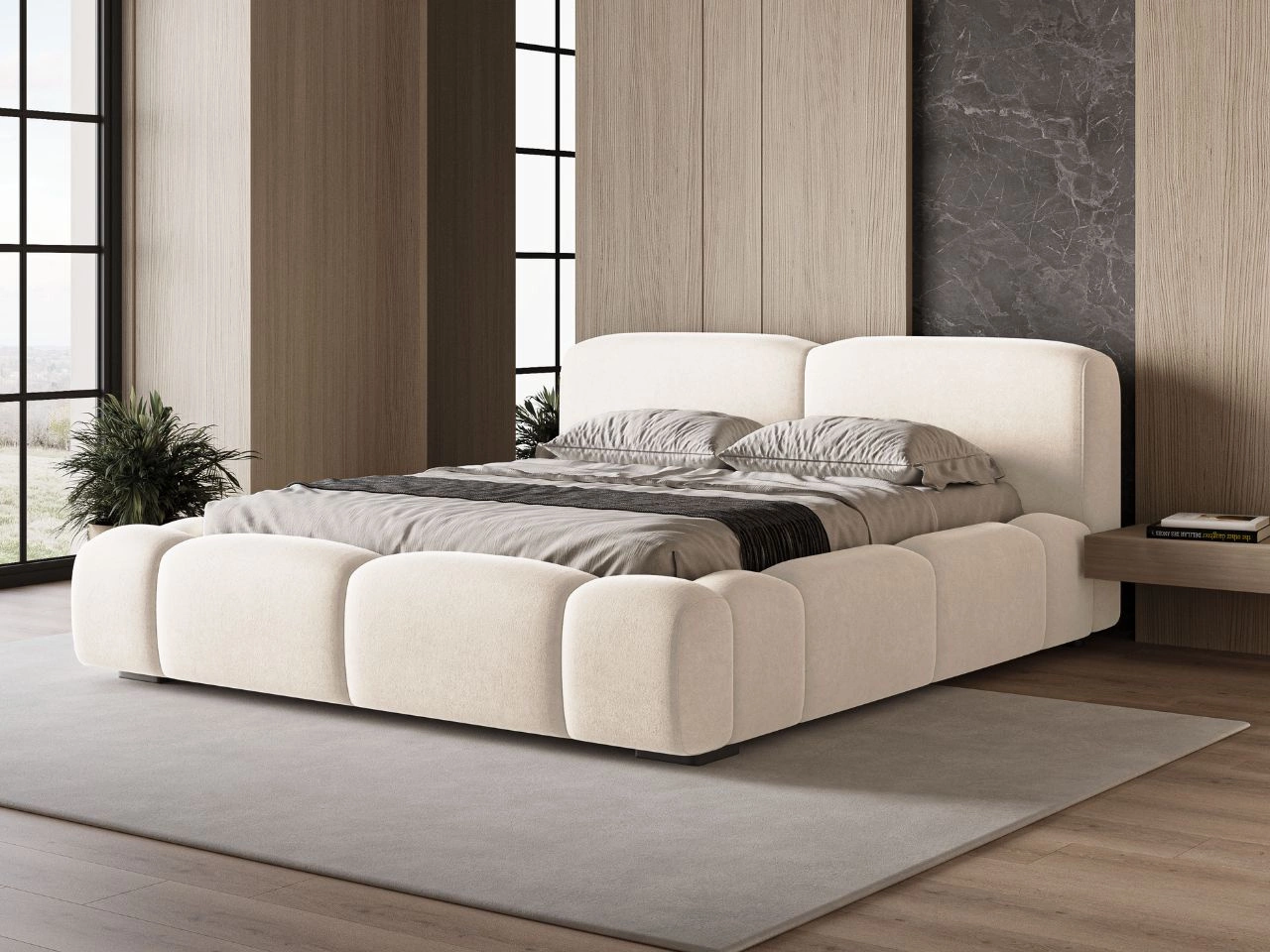 Polsterbett mit Bettkasten und Lattenrost 120x200 Aubi Creme