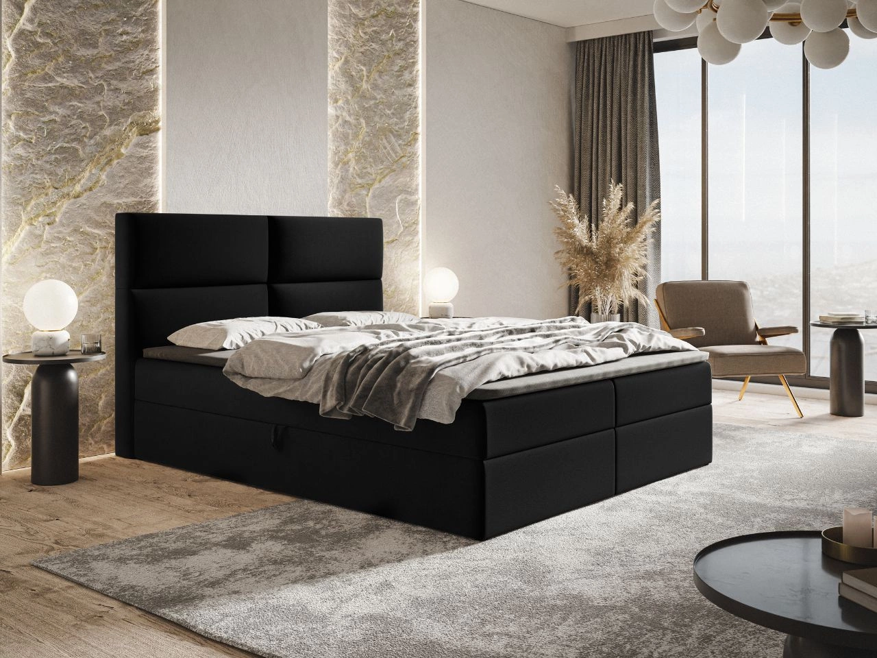 Boxspringbett mit Bettkasten 180x200 Hera Schwarz