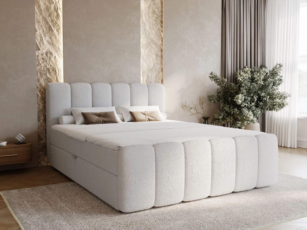 Boxspringbett mit Bettkasten 200x200 Bouclé-Stoff Cloud Grau