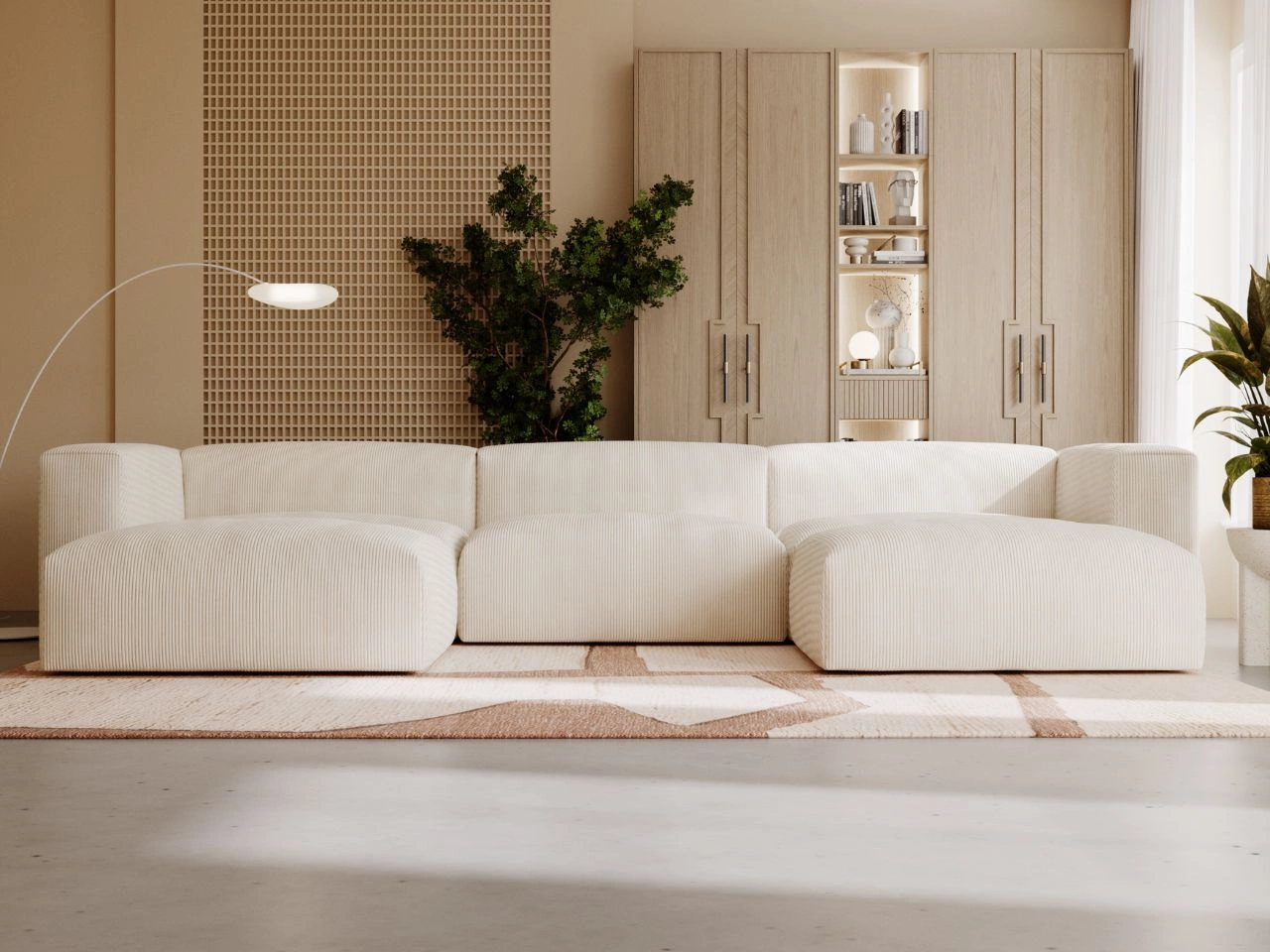 Wohnlandschaft Universell Moderne Cord Ecksofa Landi Beige