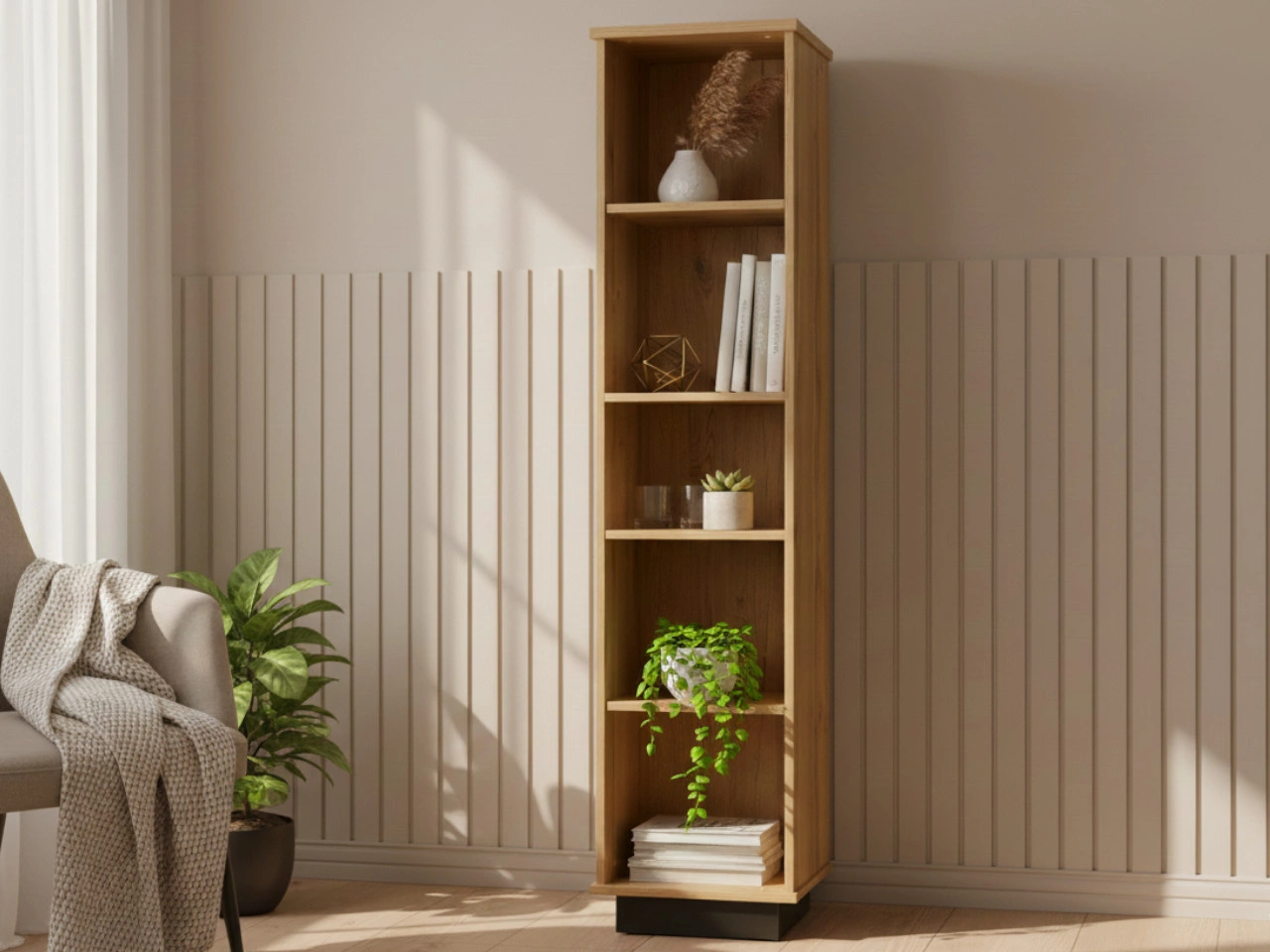 Offenes freistehendes Bücherregal für das Wohnzimmer Lavore Wotan Eiche, Schwarz matt