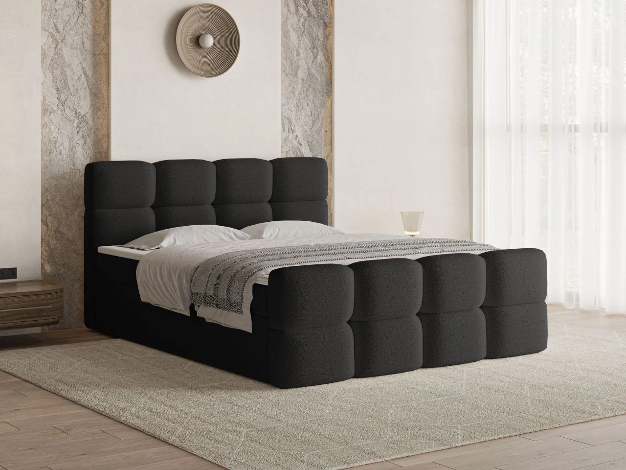 Boxspringbett mit Bettkasten 180x200 Rivon Schwarz