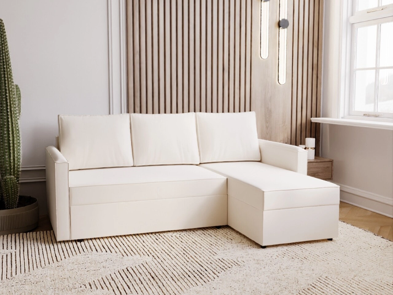 Ecksofa L-Form mit Schlaffunktion und Bettkasten Vasto Beige