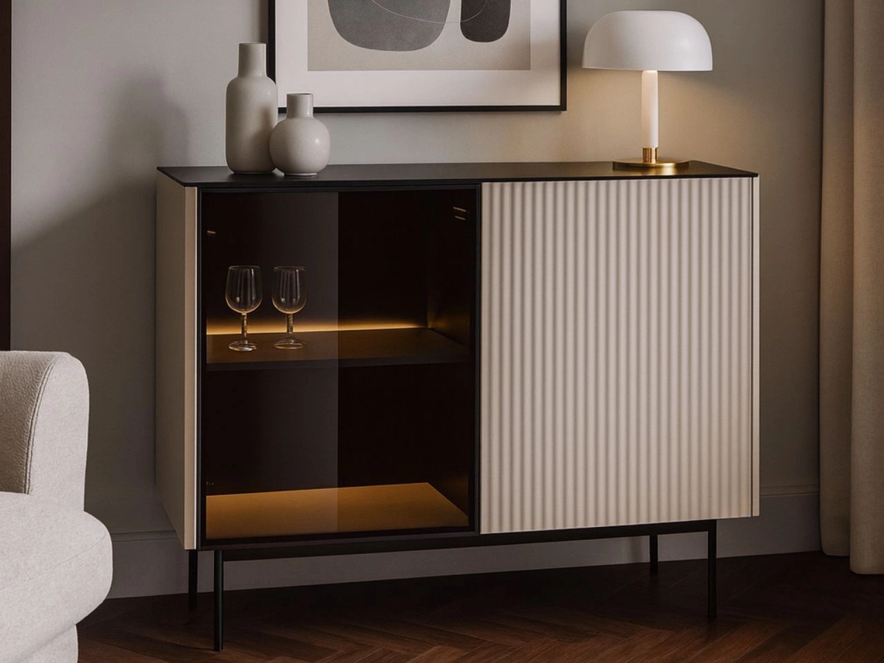 Kommode mit LED-Beleuchtung, 2 Türen Auroé Kaschmir