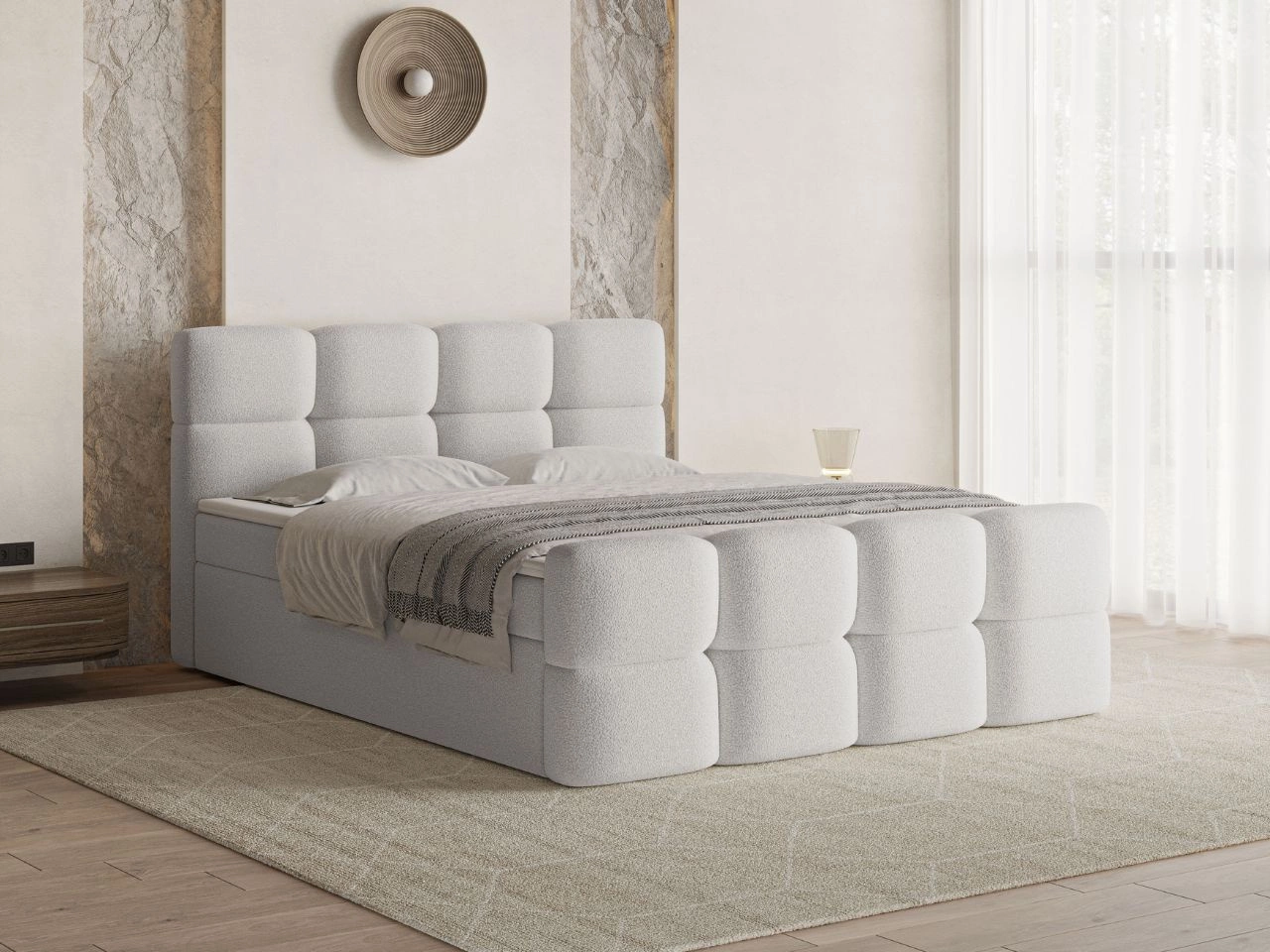 Boxspringbett mit Bettkasten 120x200 Rivon Hellgrau