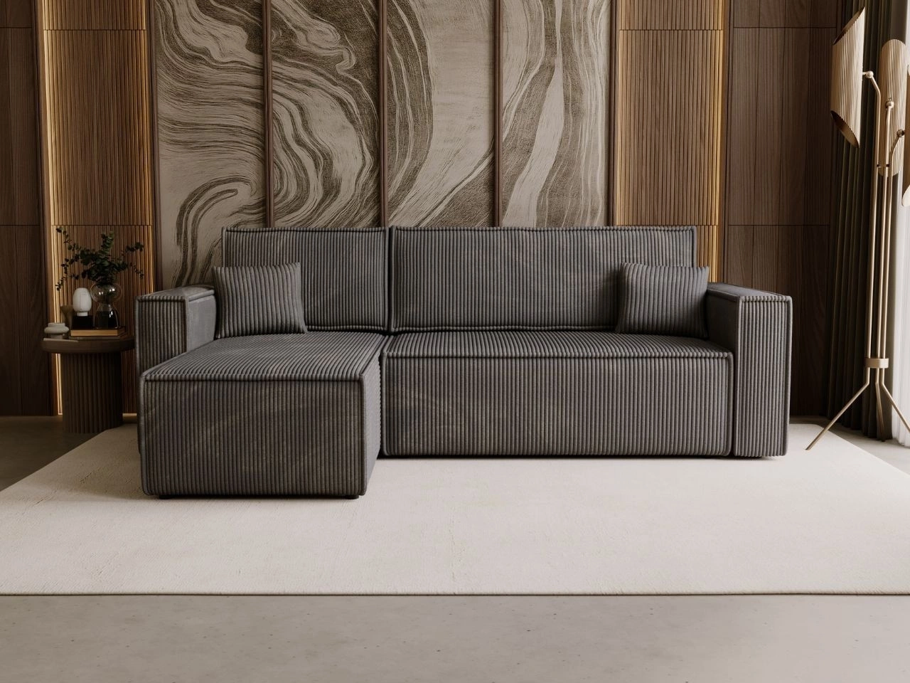 Modernes Ecksofa mit Schlaffunktion und Stauraum Prato L links Dunkelgrau