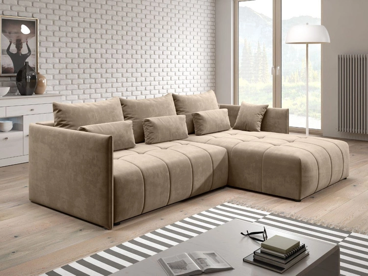 Ecksofa L-Form mit Schlaffunktion und Bettkasten Ardi Hellbraun