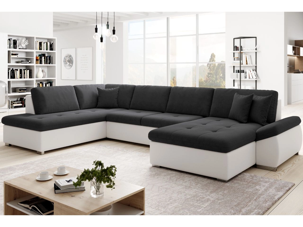 Wohnlandschaft mit Schlaffunktion Links Moni U Schwarz, Weiß