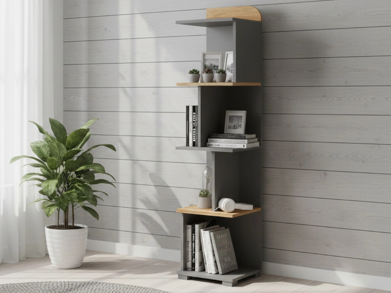 Offenes Bücherregal mit Bücherregalen Casa Nash Eiche, Grau