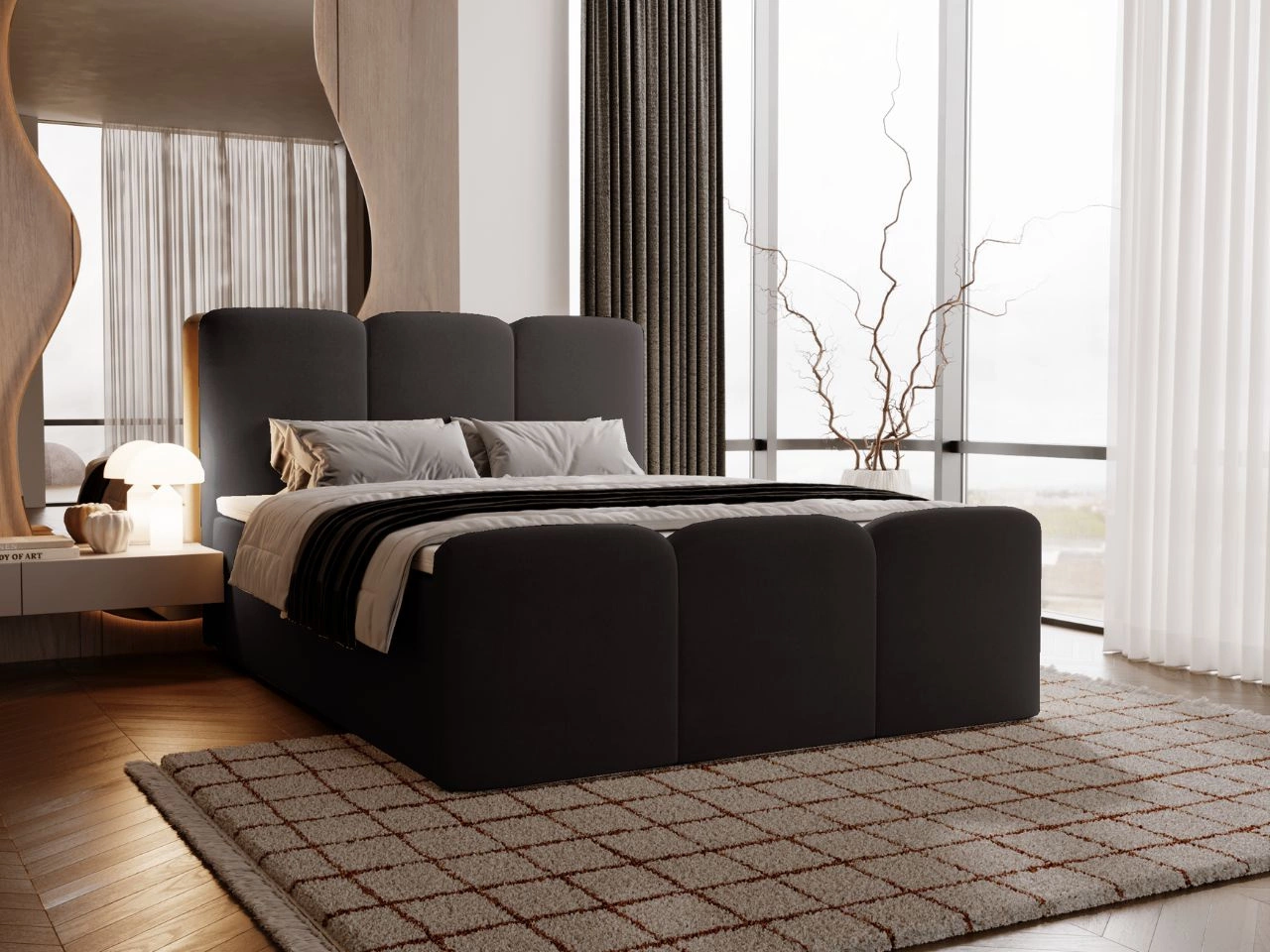 Boxspringbett mit Bettkasten 180x200 Campi Schwarz