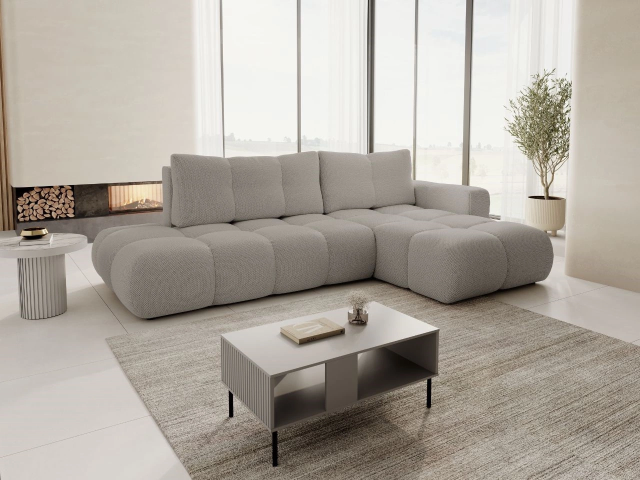 Ecksofa L-Form Rechts mit Schlaffunktion und Bettkasten Sile L Grau