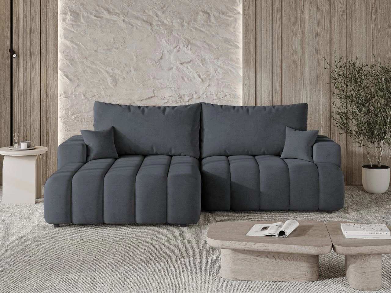 Ecksofa L-Form Links mit Schlaffunktion und Bettkasten Caleo Grau