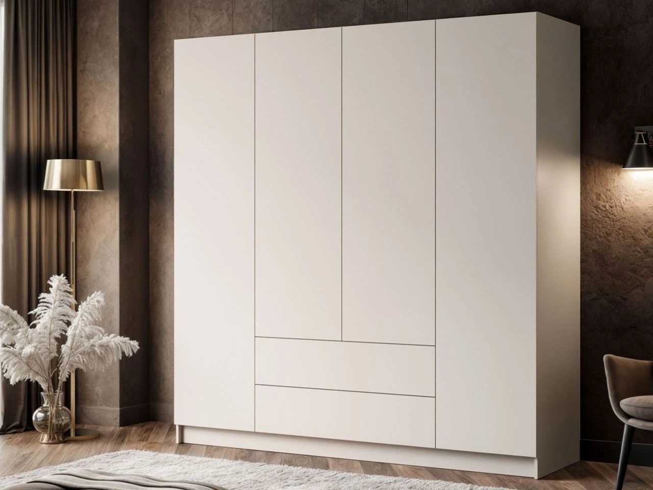 Viertüriger Kleiderschrank mit Drehtüren und Schubladen Ameli Kaschmir