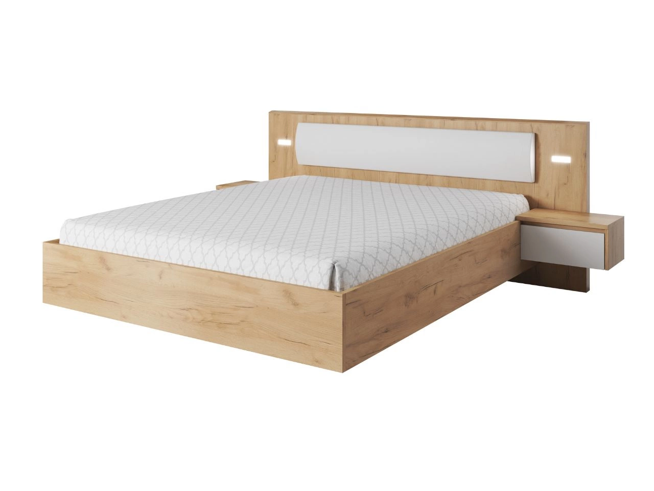 Holzbett 160x200 Baffi Eiche Craft Gold, Weiß