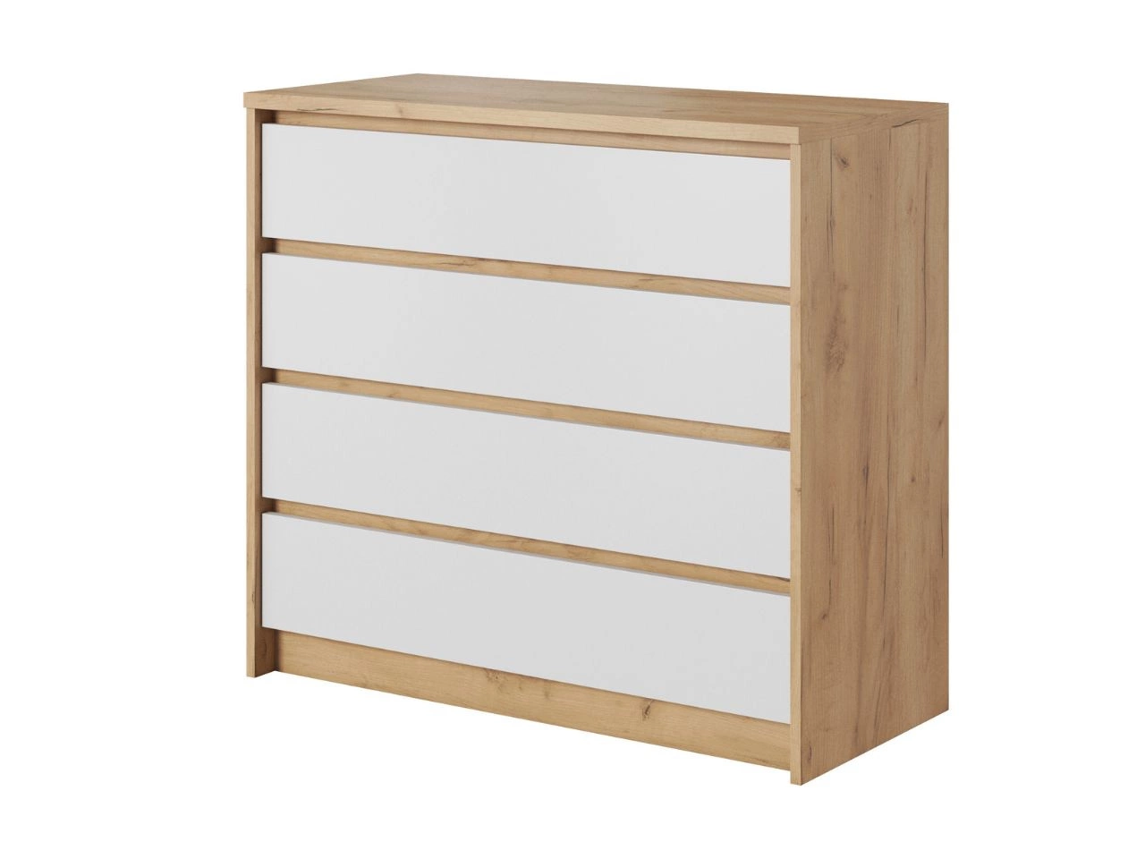 Kommode mit 4 Schubladen Baffi Gold Craft Eiche, Weiß