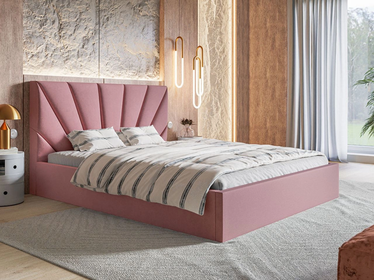 Polsterbett mit Bettkasten und Lattenrost 120x200 Orlo Rosa