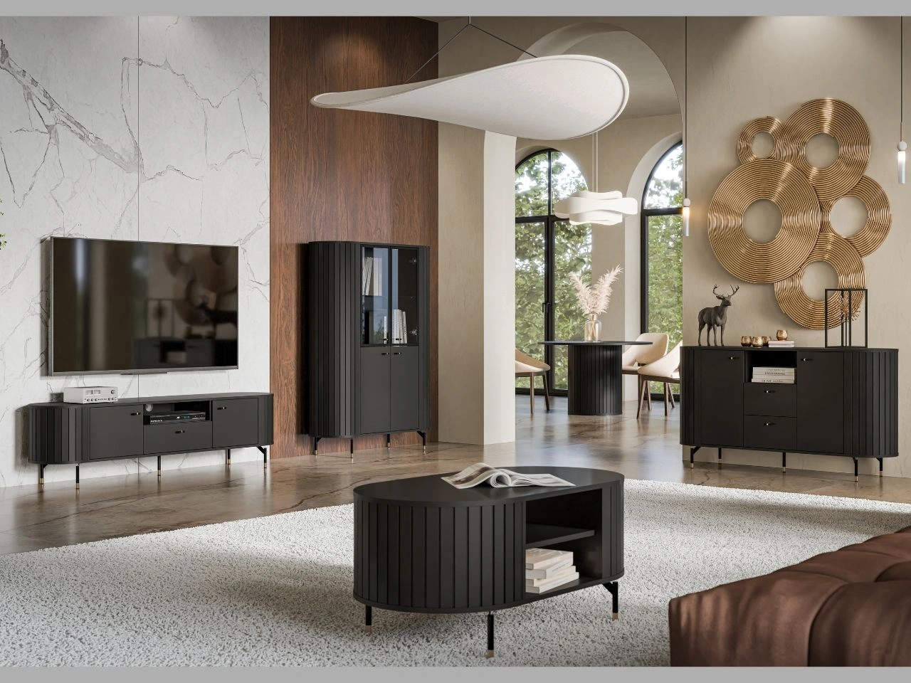 Möbel-Set für Wohnzimmer Soria Schwarz mat