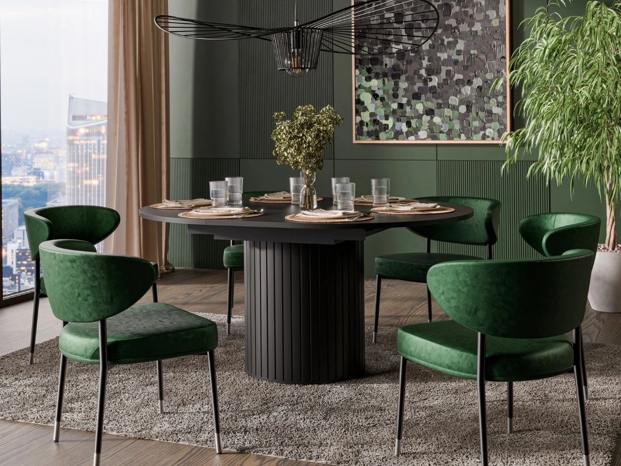 Runde ausziehbarer tisch Soria Schwarz mat