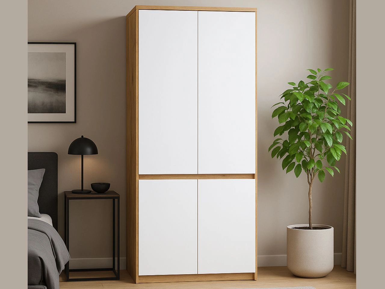 Kleiderschrank mit Drehtüren und Kleiderstange 80 Arcadia Eiche Wotan Weiß