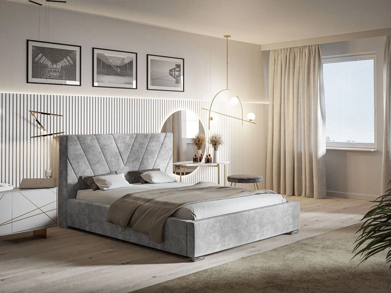 Polsterbett mit Bettkasten und Lattenrost 140x200 Tivoli Hellgrau
