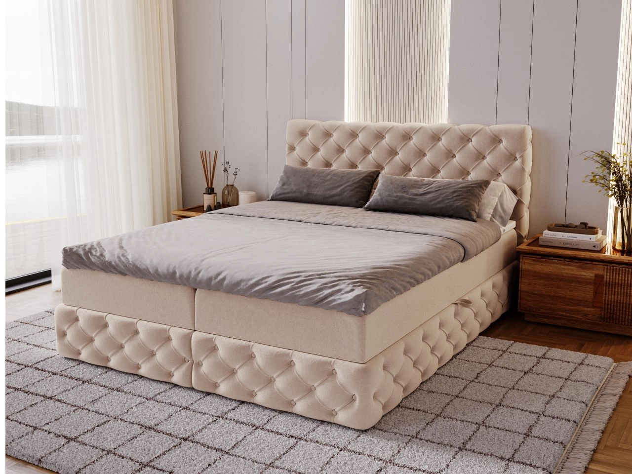 Boxspringbett mit Bettkasten 160x200 Canolo Beige
