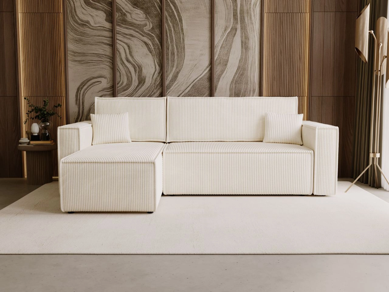 Modernes Ecksofa mit Schlaffunktion und Stauraum Prato links Beige