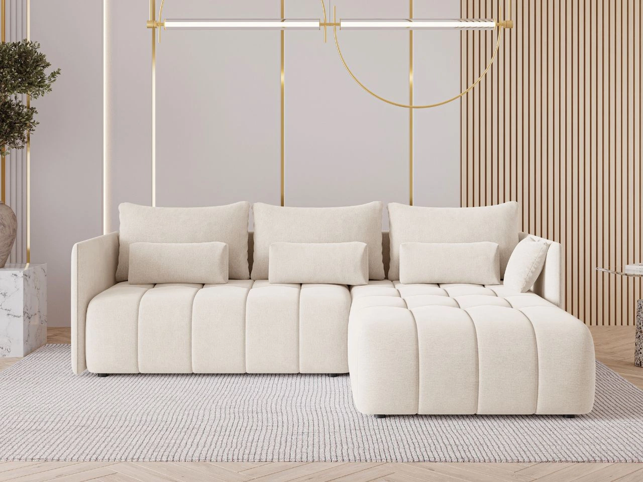 Ecksofa L-Form mit Schlaffunktion und Bettkasten Ardi Creme