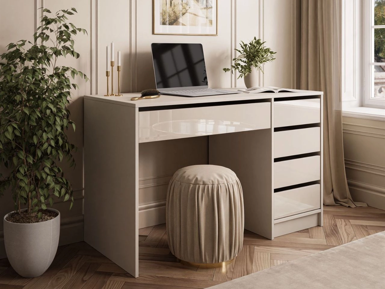 Schreibtisch mit fünf Schubladen Melo Kaschmir Hochglanz