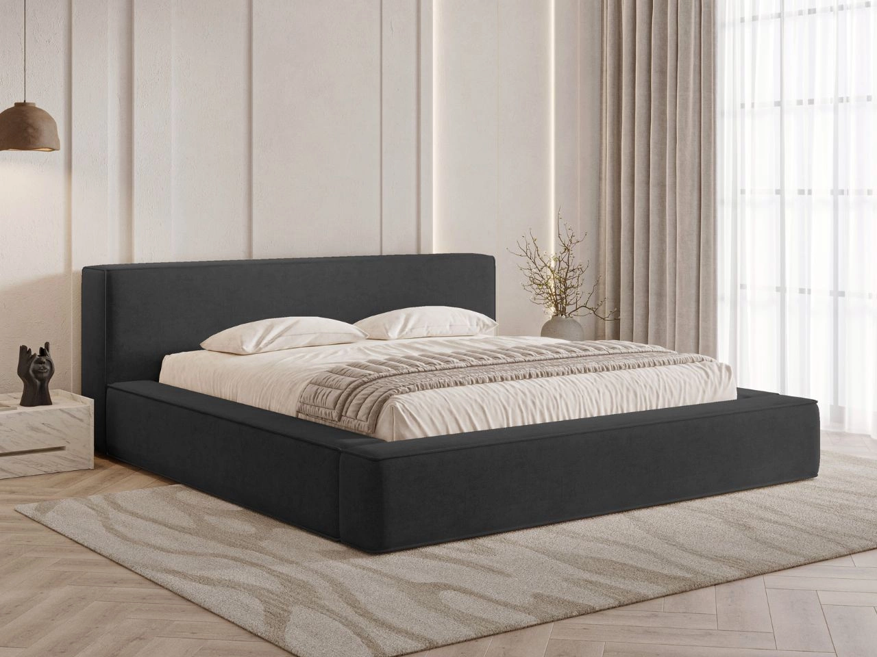 Polsterbett mit Bettkasten und Lattenrost 160x200 Mali Schwarz