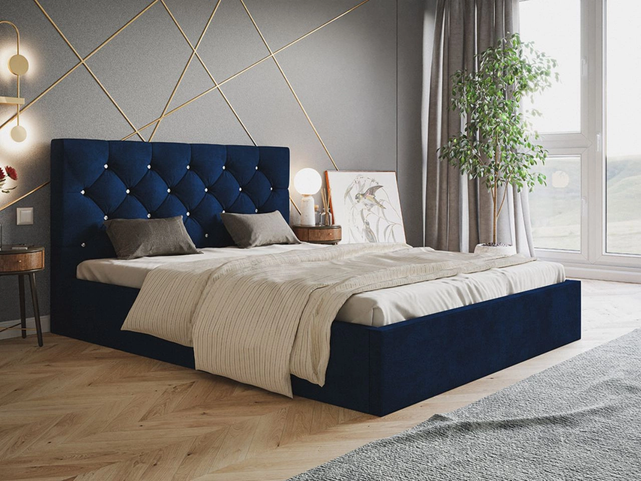 Polsterbett mit Bettkasten und Lattenrost 160x200 Selva Dunkelblau