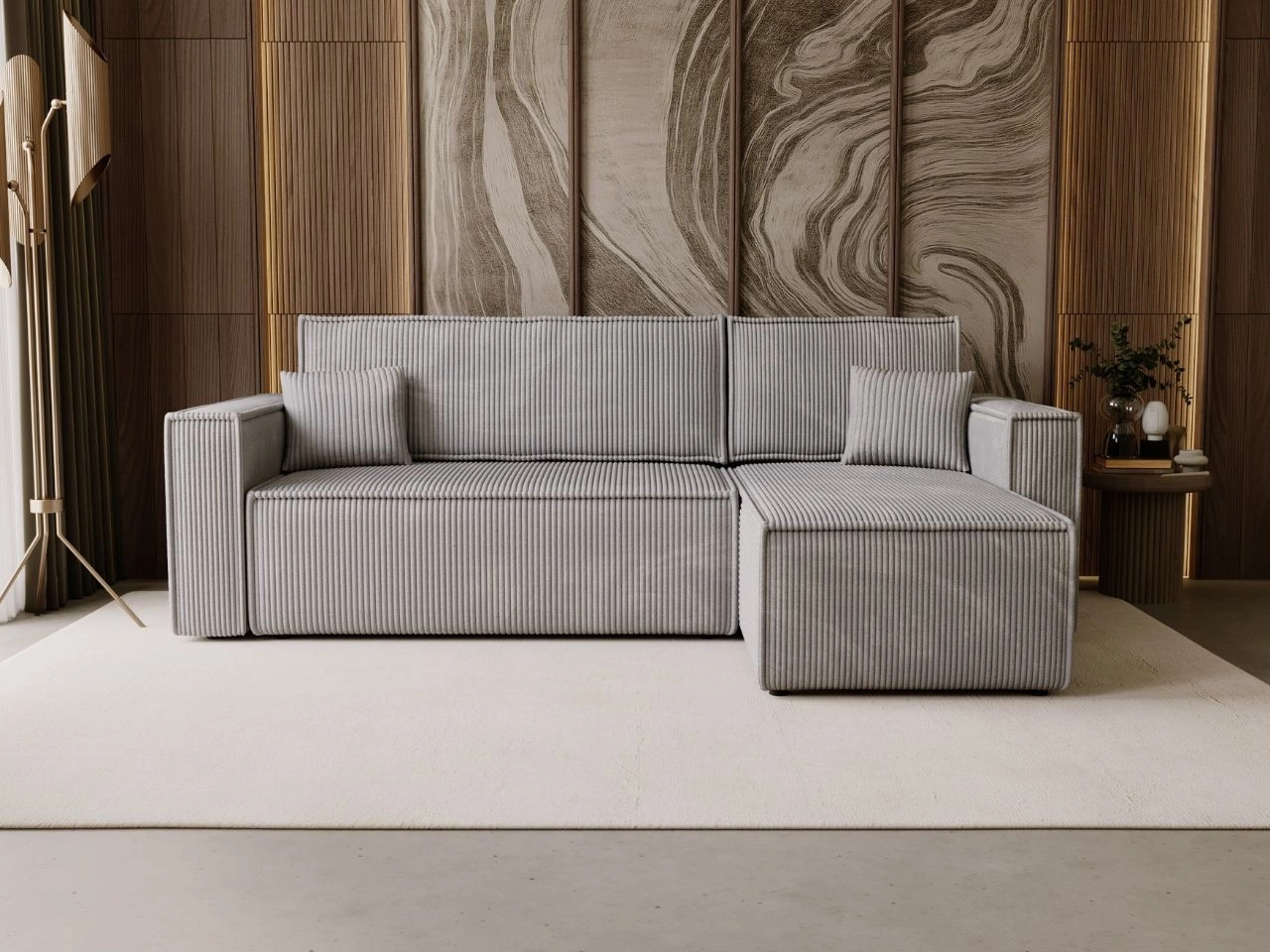 Modernes Ecksofa mit Schlaffunktion und Stauraum Prato L rechts Grau