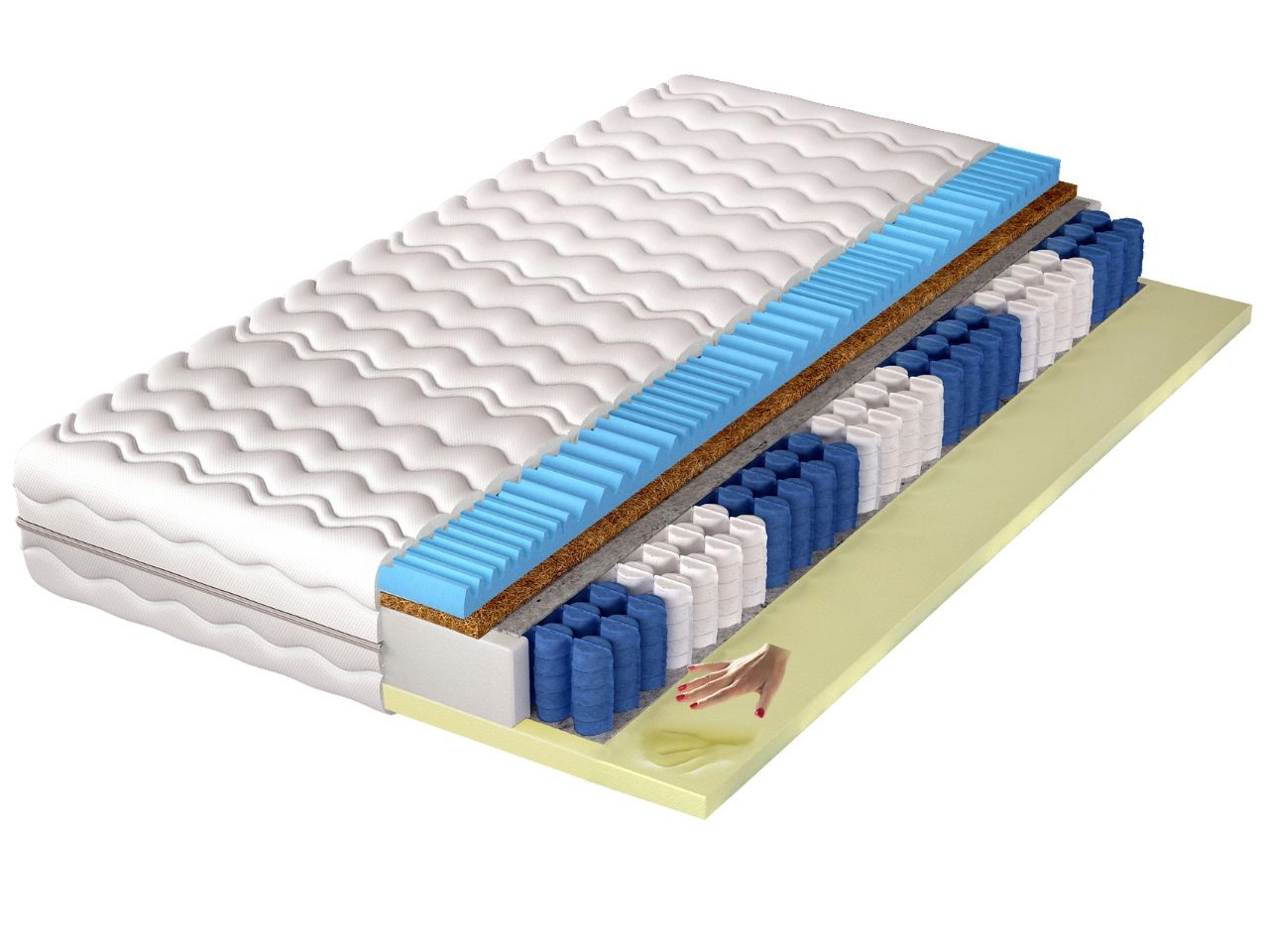 Taschenfederkernmatratze mit Kokosmatte, thermoelastischem und profiliertem Schaum Emero 80x200