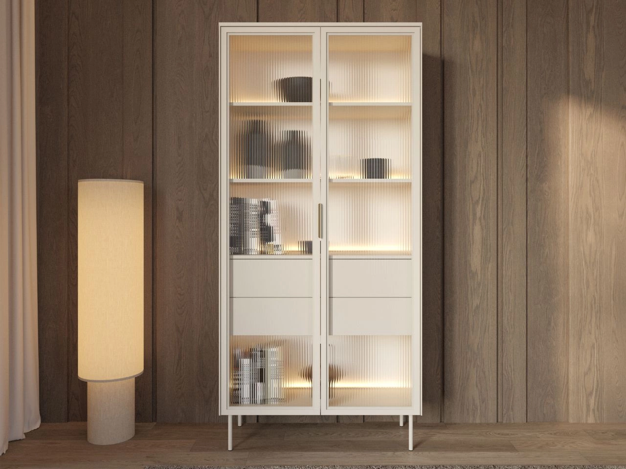 Glasvitrine mit Schubladen und LED-Beleuchtung Lumina Kaschmir