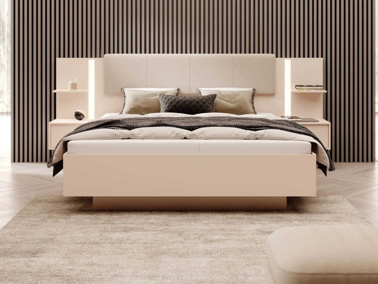 Holzbett mit Nachttischen 160x200 Dego Beige