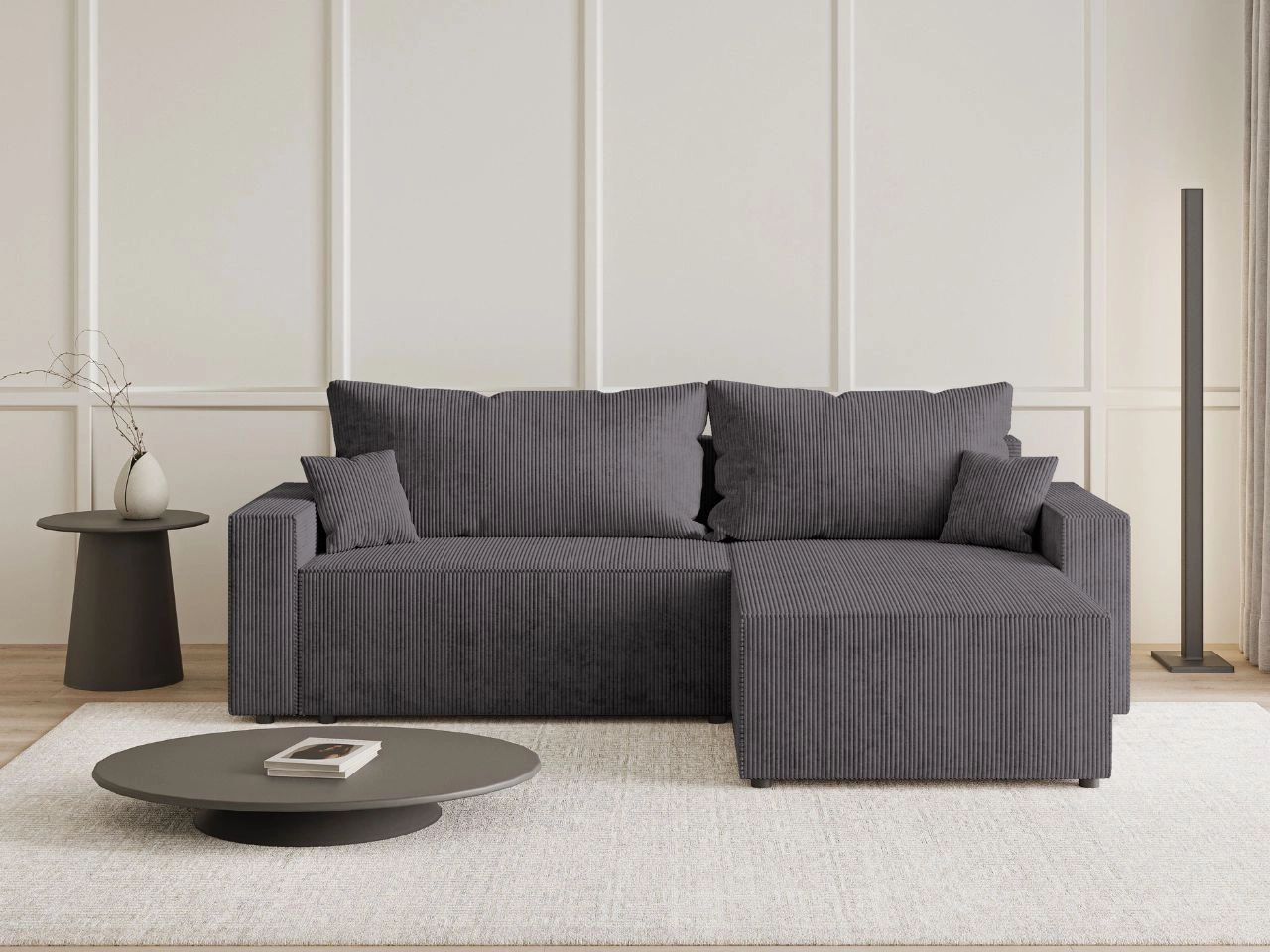 Ecksofa L-Form mit Schlaffunktion und Bettkasten Nivo Graphit
