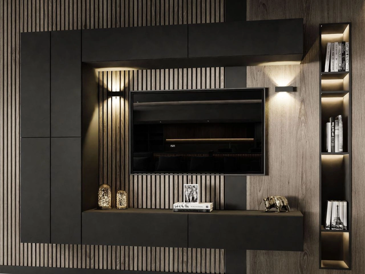 Hängende TV-Wohnwand für das Wohnzimmer Sorelle Schwarz Matt