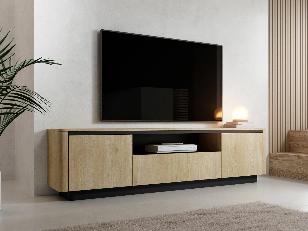 TV-Lowboard mit drei Türen Fascino Eiche Cremona / Schwarz