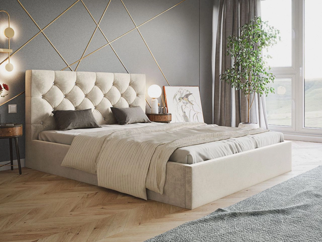 Polsterbett mit Bettkasten und Lattenrost 160x200 Selva Beige