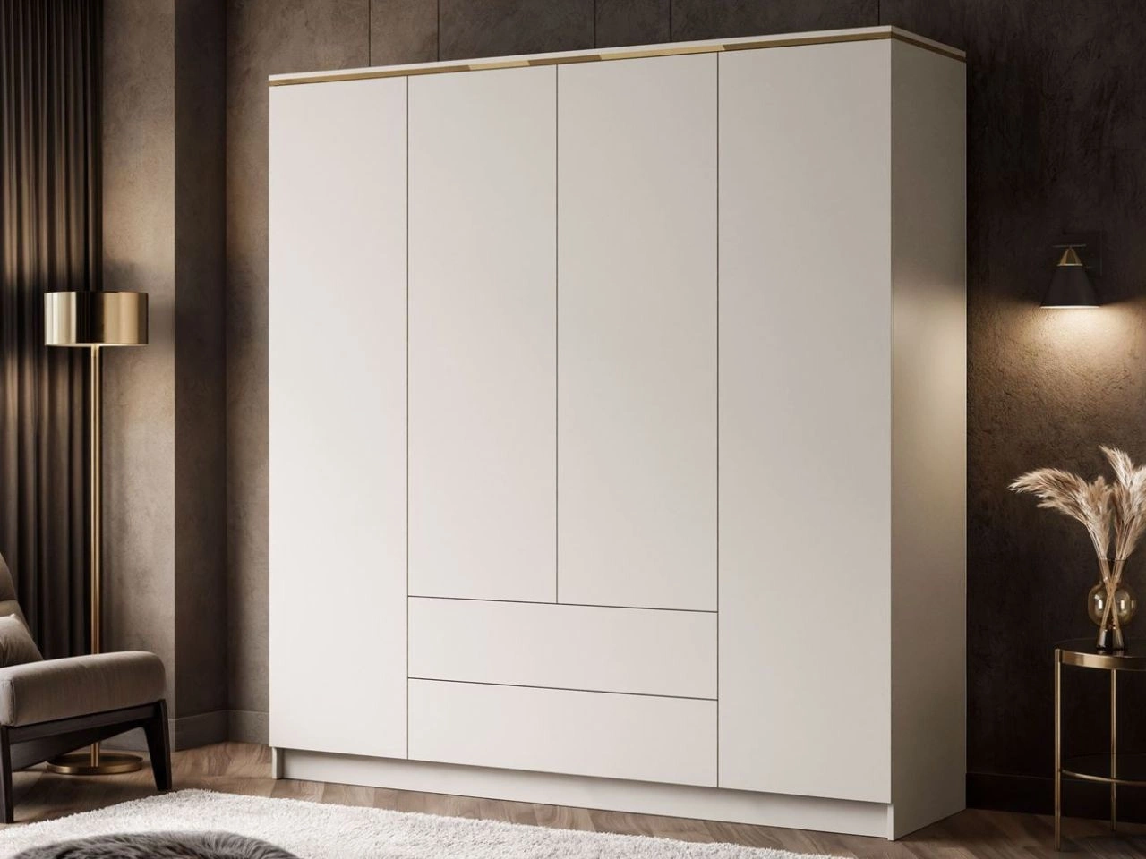 Kleiderschrank mit Drehtüren und Schubladden Evare Kaschmir