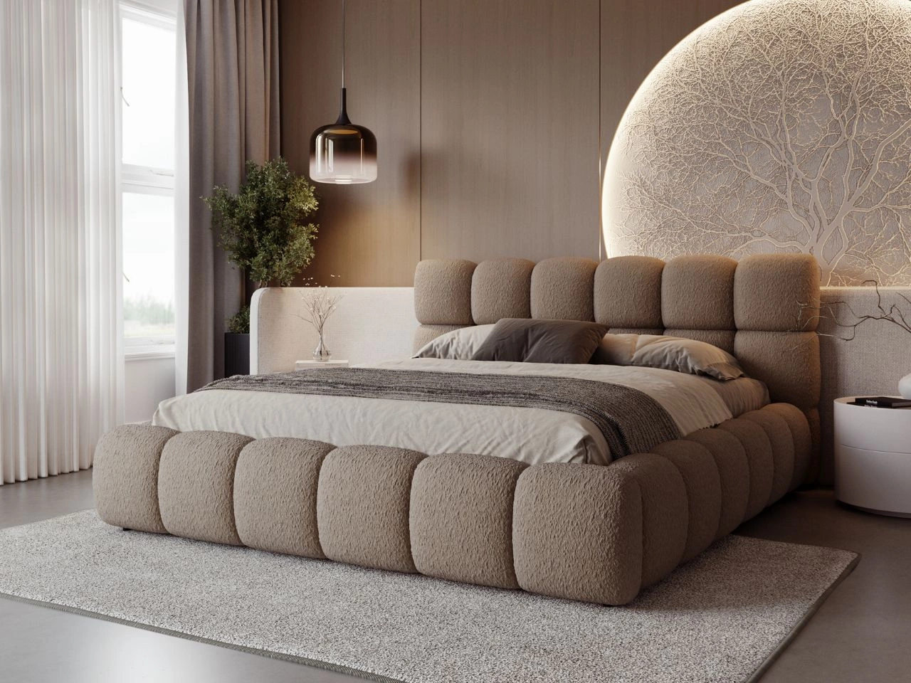 Polsterbett mit Bettkasten und Lattenrost 180x200 Modo aus Bouclé-Stoff Braun