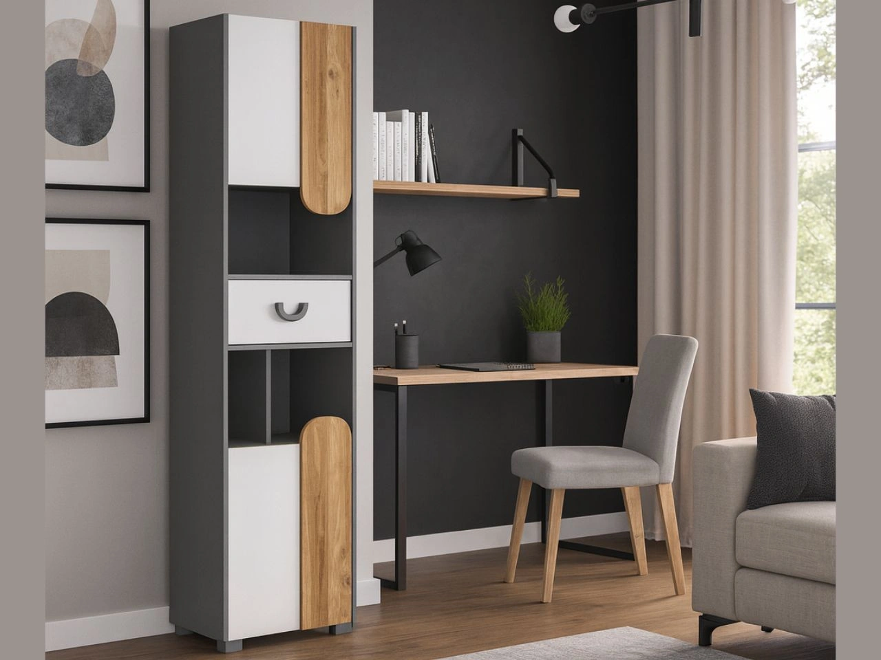 Jugendbücherregal mit Schublade Casa Nash Eiche, Weiß, Grau