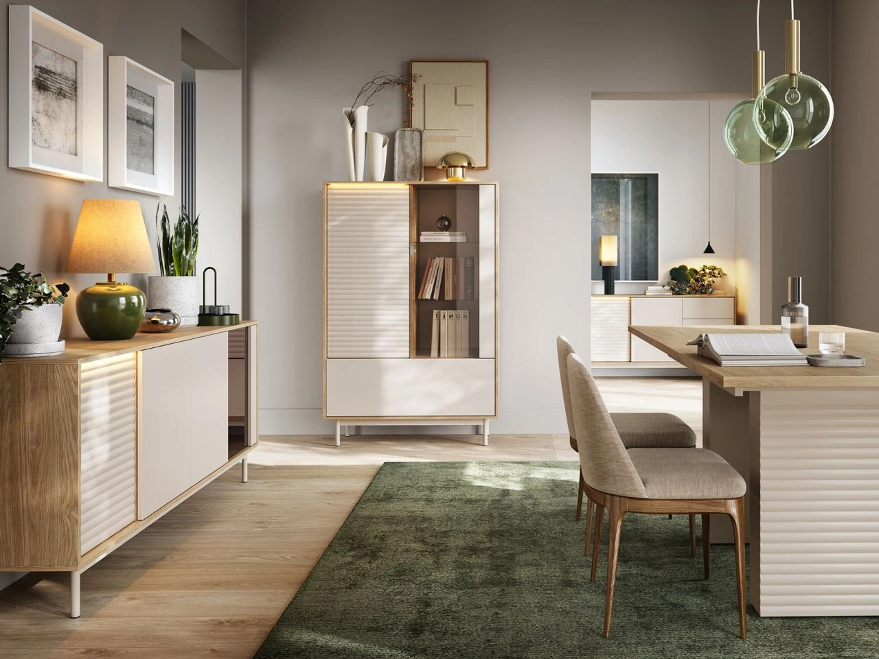 Wohnzimmerset mit Led Rapallo Kaszmir, Eiche Geölte