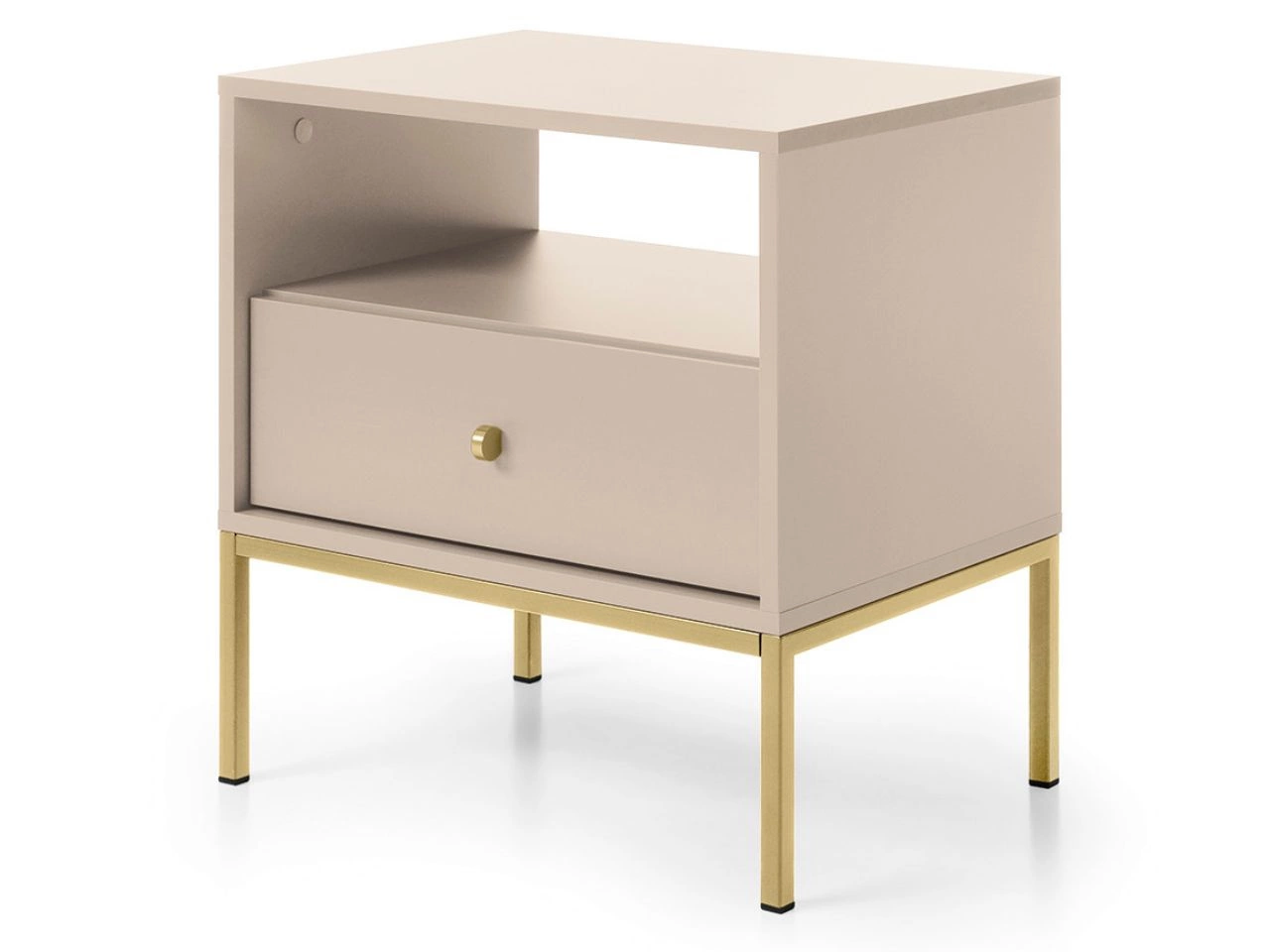 Nachttisch mit Schublade auf Golden Metallbeinen Amor Beige
