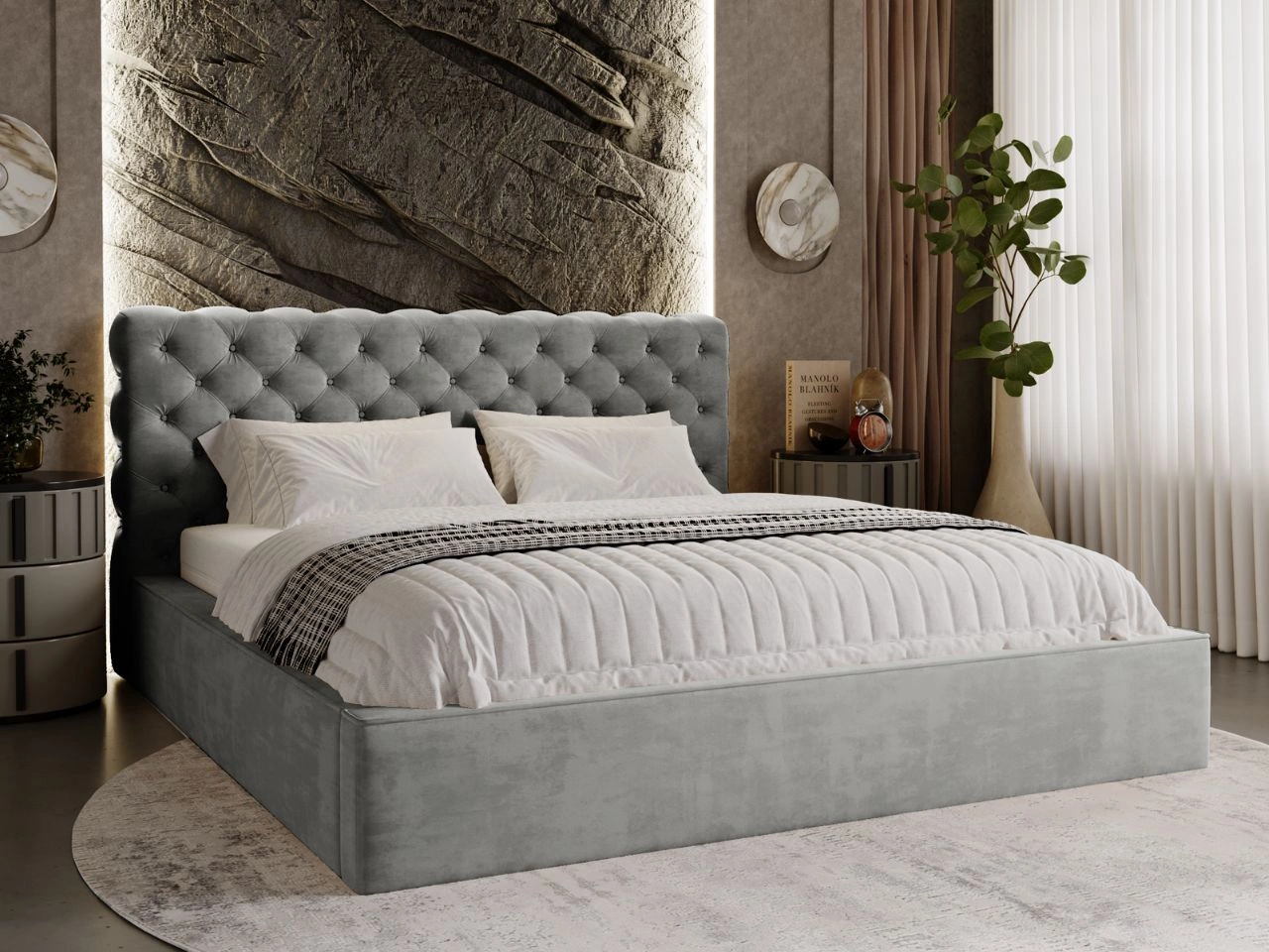 Polsterbett mit Bettkasten und Lattenrost 180x200 Apollo Grau