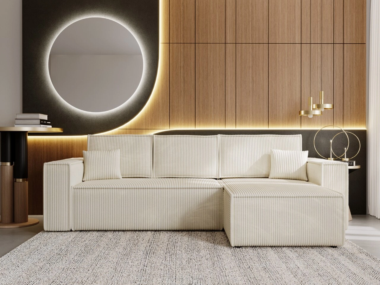 Ecksofa L-Form mit Schlaffunktion und Bettkasten Prato XL Beige Rechts