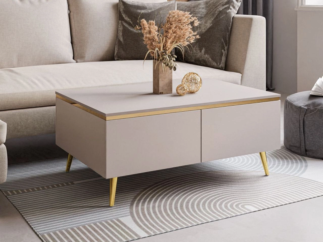 Couchtisch Glamour mit Schränken auf goldenen Beinen Evare Kaschmir