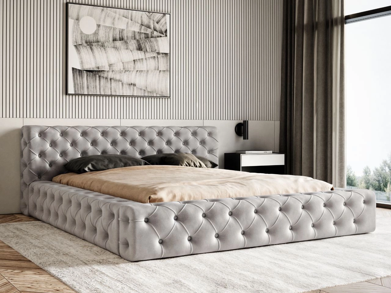 Polsterbett mit Bettkasten und Lattenrost 140x200 Palini Grau