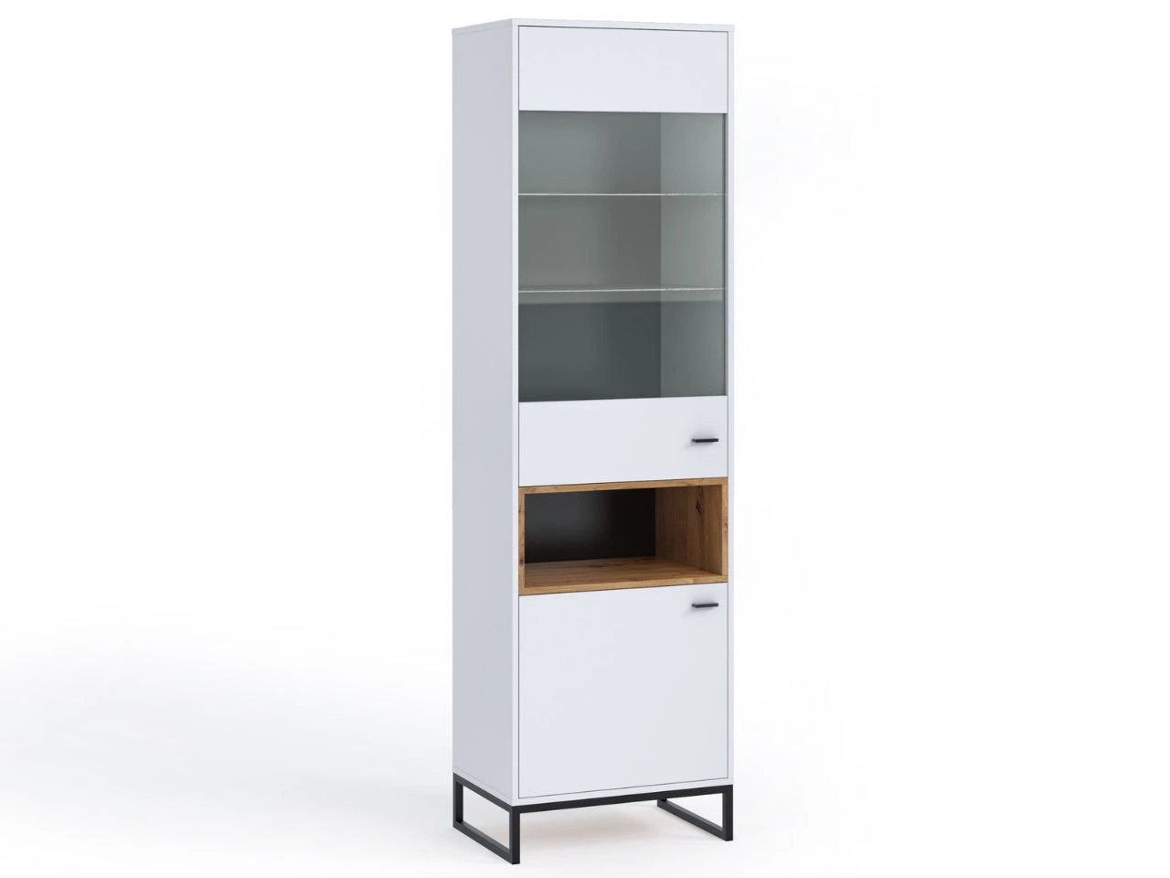 Vitrinenschrank 60 cm Geneva Weiß, Artisan Eiche