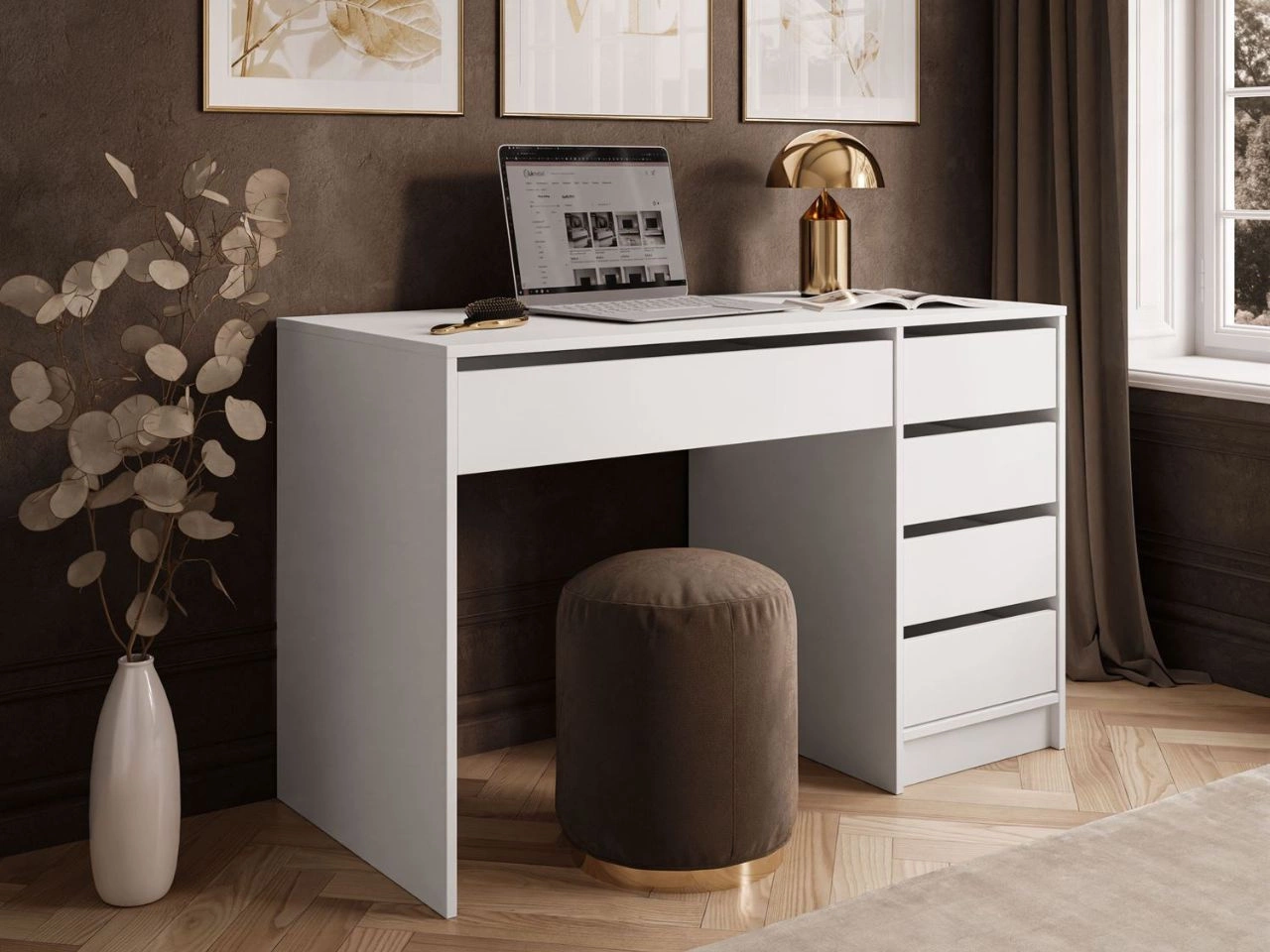 Schreibtisch mit fünf Schubladen Melo Weiß Matt